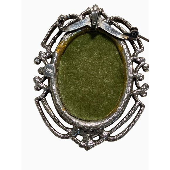 Hand-Painted Floral Porcelain Brooch With SilverTone Filigree Frame - Picture 2 of 9